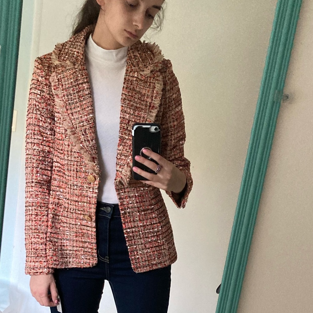 Walter Baker Lana Belmont Pink Red Tweed Blazer Jacket Size Small 🩷❤️ - Picture 3 of 11